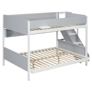 English Elm Full XL Over Queen Bunk Bed with Striped Staircase Side Shelves and LED Lighting Gray LT000461AAE
