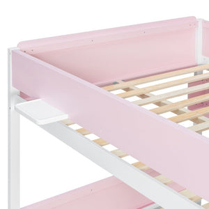 English Elm Full XL Over Queen Bunk Bed with Striped Staircase Side Shelves and LED Lighting Pink LT000461AAH