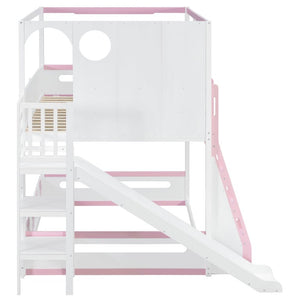 English Elm Full Size Kids Playhouse Loft Bed with Slide Storage Shelves and Sturdy Guardrails White+Pink LT000465AAH