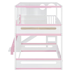 English Elm Full Size Kids Playhouse Loft Bed with Slide Storage Shelves and Sturdy Guardrails White+Pink LT000465AAH