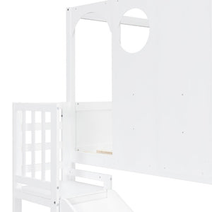 English Elm Full Size Kids Playhouse Loft Bed with Slide Storage Shelves and Sturdy Guardrails White+Pink LT000465AAH