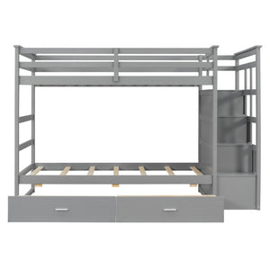 English Elm Twin Over Bunk Bed with Staircase and Six Storage Drawers for Kids Shared Rooms Gray LT000468AAE