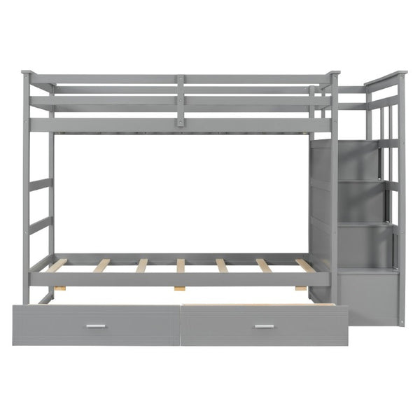 English Elm Twin Over Bunk Bed with Staircase and Six Storage Drawers for Kids Shared Rooms Gray LT000468AAE