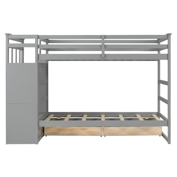 English Elm Twin Over Bunk Bed with Staircase and Six Storage Drawers for Kids Shared Rooms Gray LT000468AAE