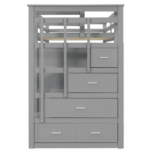 English Elm Twin Over Bunk Bed with Staircase and Six Storage Drawers for Kids Shared Rooms Gray LT000468AAE