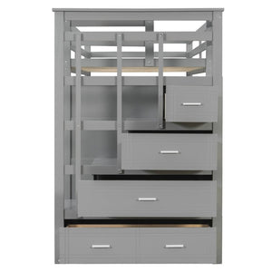 English Elm Twin Over Bunk Bed with Staircase and Six Storage Drawers for Kids Shared Rooms Gray LT000468AAE