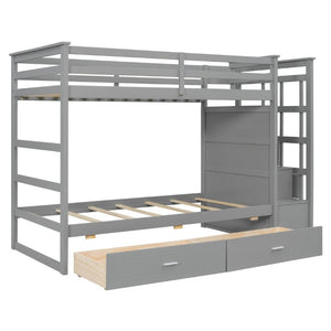 English Elm Twin Over Bunk Bed with Staircase and Six Storage Drawers for Kids Shared Rooms Gray LT000468AAE