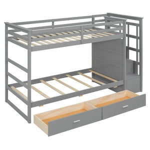 English Elm Twin Over Bunk Bed with Staircase and Six Storage Drawers for Kids Shared Rooms Gray LT000468AAE
