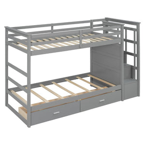 English Elm Twin Over Bunk Bed with Staircase and Six Storage Drawers for Kids Shared Rooms Gray LT000468AAE
