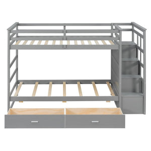 English Elm Twin Over Bunk Bed with Staircase and Six Storage Drawers for Kids Shared Rooms Gray LT000468AAE