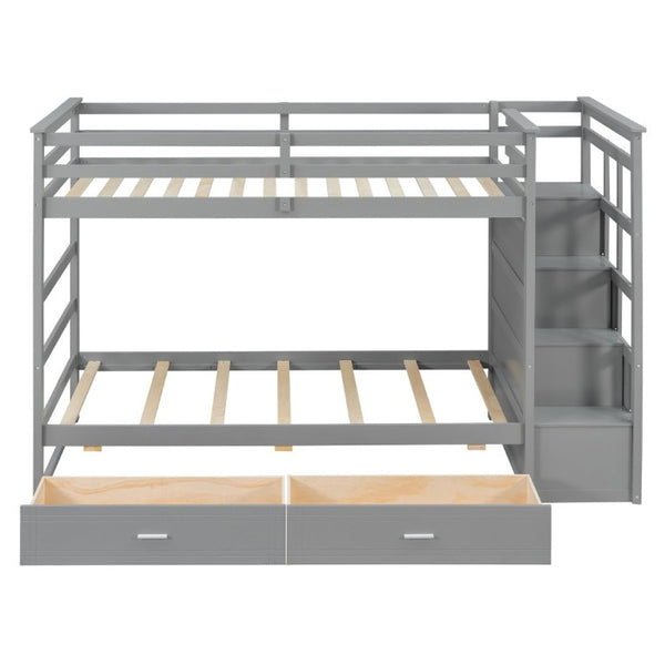 English Elm Twin Over Bunk Bed with Staircase and Six Storage Drawers for Kids Shared Rooms Gray LT000468AAE