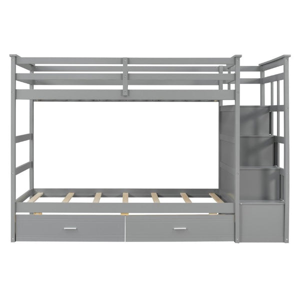English Elm Twin Over Bunk Bed with Staircase and Six Storage Drawers for Kids Shared Rooms Gray LT000468AAE
