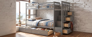 English Elm Twin Over Bunk Bed with Staircase and Six Storage Drawers for Kids Shared Rooms Gray LT000468AAE