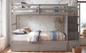 English Elm Twin Over Bunk Bed with Staircase and Six Storage Drawers for Kids Shared Rooms Gray LT000468AAE