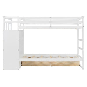 English Elm Twin Over Bunk Bed with Staircase and Six Storage Drawers for Kids Shared Rooms White LT000468AAK