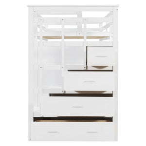 English Elm Twin Over Bunk Bed with Staircase and Six Storage Drawers for Kids Shared Rooms White LT000468AAK