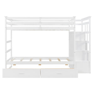 English Elm Twin Over Bunk Bed with Staircase and Six Storage Drawers for Kids Shared Rooms White LT000468AAK