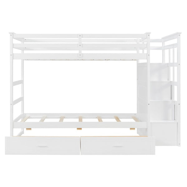 English Elm Twin Over Bunk Bed with Staircase and Six Storage Drawers for Kids Shared Rooms White LT000468AAK