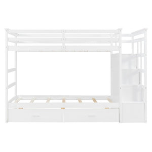 English Elm Twin Over Bunk Bed with Staircase and Six Storage Drawers for Kids Shared Rooms White LT000468AAK