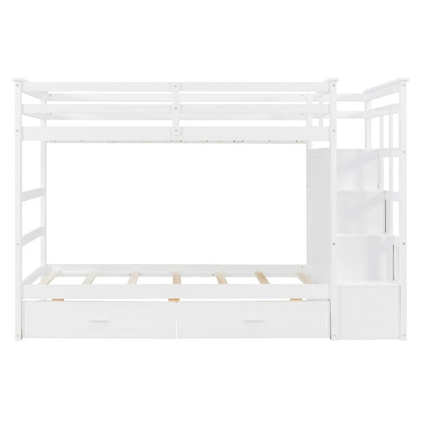 English Elm Twin Over Bunk Bed with Staircase and Six Storage Drawers for Kids Shared Rooms White LT000468AAK