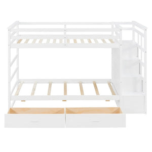English Elm Twin Over Bunk Bed with Staircase and Six Storage Drawers for Kids Shared Rooms White LT000468AAK