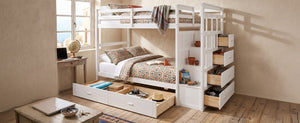 English Elm Twin Over Bunk Bed with Staircase and Six Storage Drawers for Kids Shared Rooms White LT000468AAK