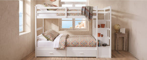 English Elm Twin Over Bunk Bed with Staircase and Six Storage Drawers for Kids Shared Rooms White LT000468AAK