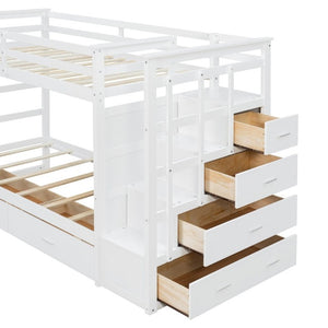 English Elm Twin Over Bunk Bed with Staircase and Six Storage Drawers for Kids Shared Rooms White LT000468AAK