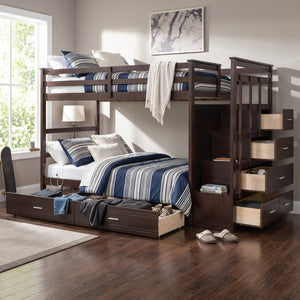 English Elm Twin Over Bunk Bed with Staircase and Six Storage Drawers for Kids Shared Rooms Espresso LT000468AAP