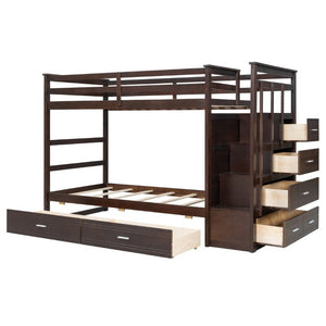 English Elm Twin Over Bunk Bed with Staircase and Six Storage Drawers for Kids Shared Rooms Espresso LT000468AAP