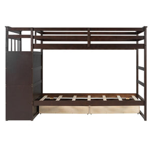 English Elm Twin Over Bunk Bed with Staircase and Six Storage Drawers for Kids Shared Rooms Espresso LT000468AAP