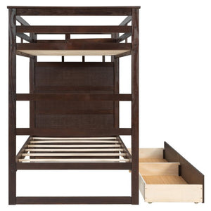 English Elm Twin Over Bunk Bed with Staircase and Six Storage Drawers for Kids Shared Rooms Espresso LT000468AAP