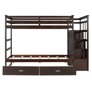 English Elm Twin Over Bunk Bed with Staircase and Six Storage Drawers for Kids Shared Rooms Espresso LT000468AAP
