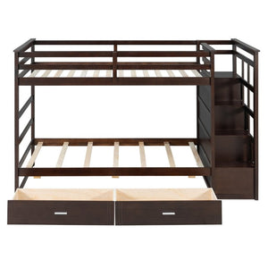 English Elm Twin Over Bunk Bed with Staircase and Six Storage Drawers for Kids Shared Rooms Espresso LT000468AAP