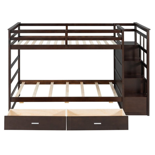 English Elm Twin Over Bunk Bed with Staircase and Six Storage Drawers for Kids Shared Rooms Espresso LT000468AAP