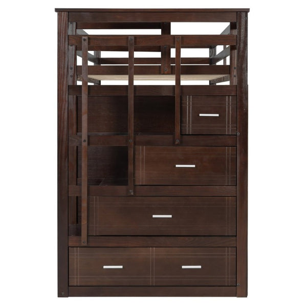 English Elm Twin Over Bunk Bed with Staircase and Six Storage Drawers for Kids Shared Rooms Espresso LT000468AAP