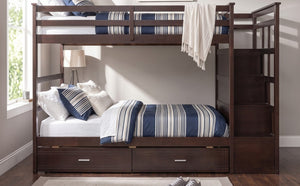 English Elm Twin Over Bunk Bed with Staircase and Six Storage Drawers for Kids Shared Rooms Espresso LT000468AAP