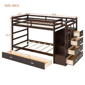 English Elm Twin Over Bunk Bed with Staircase and Six Storage Drawers for Kids Shared Rooms Espresso LT000468AAP