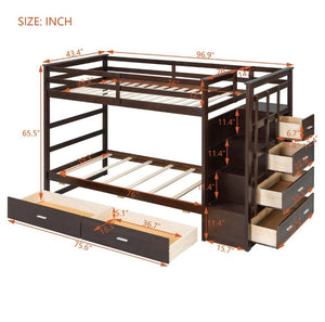 English Elm Twin Over Bunk Bed with Staircase and Six Storage Drawers for Kids Shared Rooms Espresso LT000468AAP