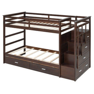 English Elm Twin Over Bunk Bed with Staircase and Six Storage Drawers for Kids Shared Rooms Espresso LT000468AAP
