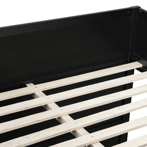 English Elm Full Size House Loft Bed Pinewood Frame with LED Strip Doors and Window Kids Bedroom Black LT000485AAB