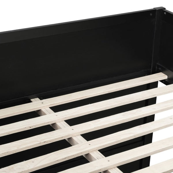 English Elm Full Size House Loft Bed Pinewood Frame with LED Strip Doors and Window Kids Bedroom Black LT000485AAB