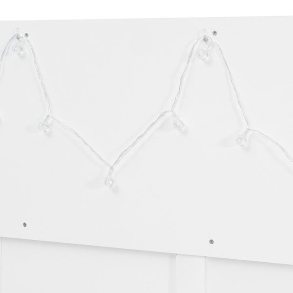 English Elm Full Size House Loft Bed Pinewood Frame with LED Strip Doors and Window Kids Bedroom White LT000485AAK