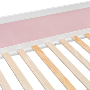 English Elm Full Size Bunk Bed with LED Lighting Storage Drawers and Shelves for Kids Bedroom White+Pink LT000626AAH