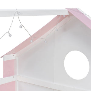 English Elm Full Size Bunk Bed with LED Lighting Storage Drawers and Shelves for Kids Bedroom White+Pink LT000626AAH