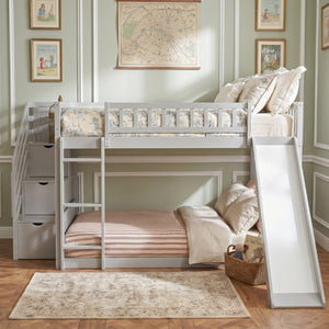 English Elm Stairway Full Over Bunk Bed with Slide Three Drawers and Pine Frame for Kids Gray LT000774AAE
