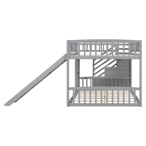 English Elm Stairway Full Over Bunk Bed with Slide Three Drawers and Pine Frame for Kids Gray LT000774AAE