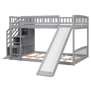 English Elm Stairway Full Over Bunk Bed with Slide Three Drawers and Pine Frame for Kids Gray LT000774AAE