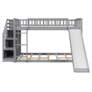 English Elm Stairway Full Over Bunk Bed with Slide Three Drawers and Pine Frame for Kids Gray LT000774AAE