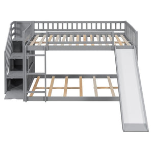 English Elm Stairway Full Over Bunk Bed with Slide Three Drawers and Pine Frame for Kids Gray LT000774AAE